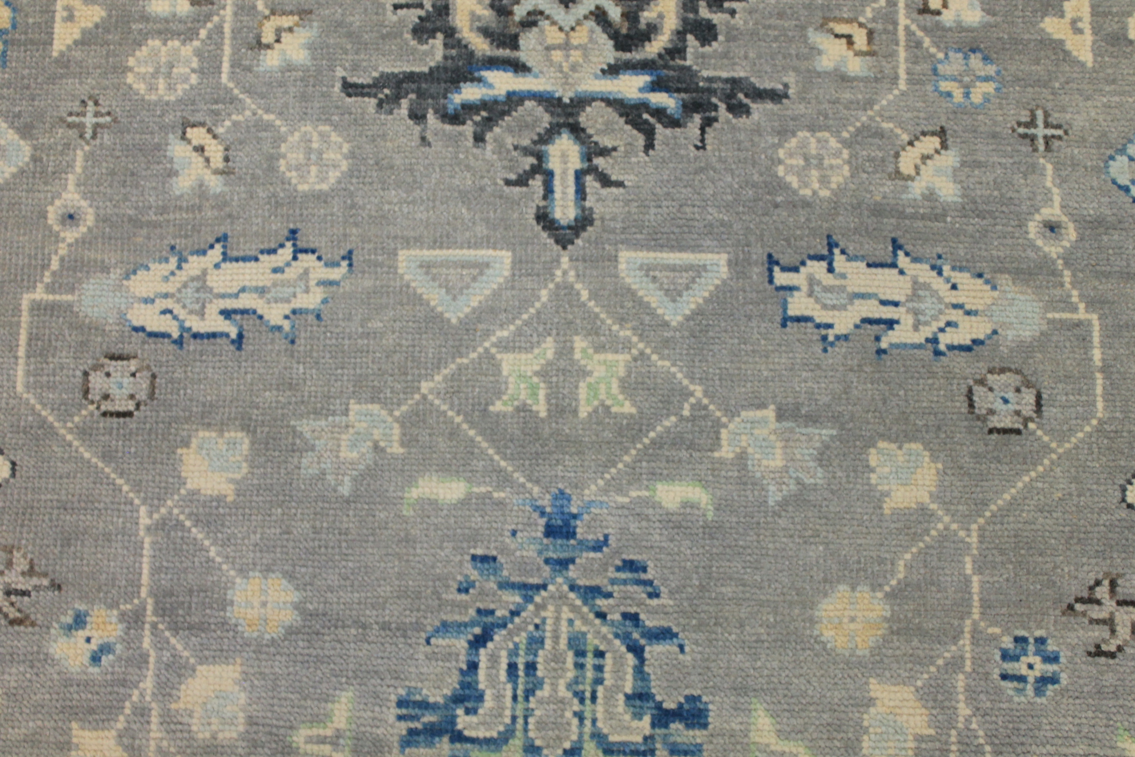 Oushak Rugs Nizam 024413 Lt. Grey - Grey & Medium Blue - Navy Hand Knotted Rug