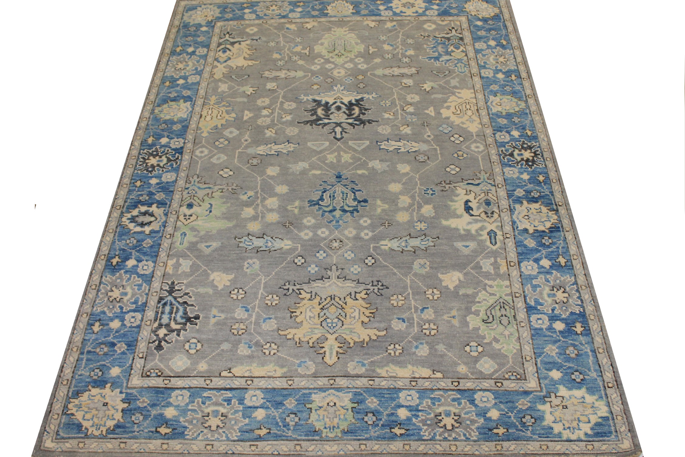 Oushak Rugs Nizam 024413 Lt. Grey - Grey & Medium Blue - Navy Hand Knotted Rug