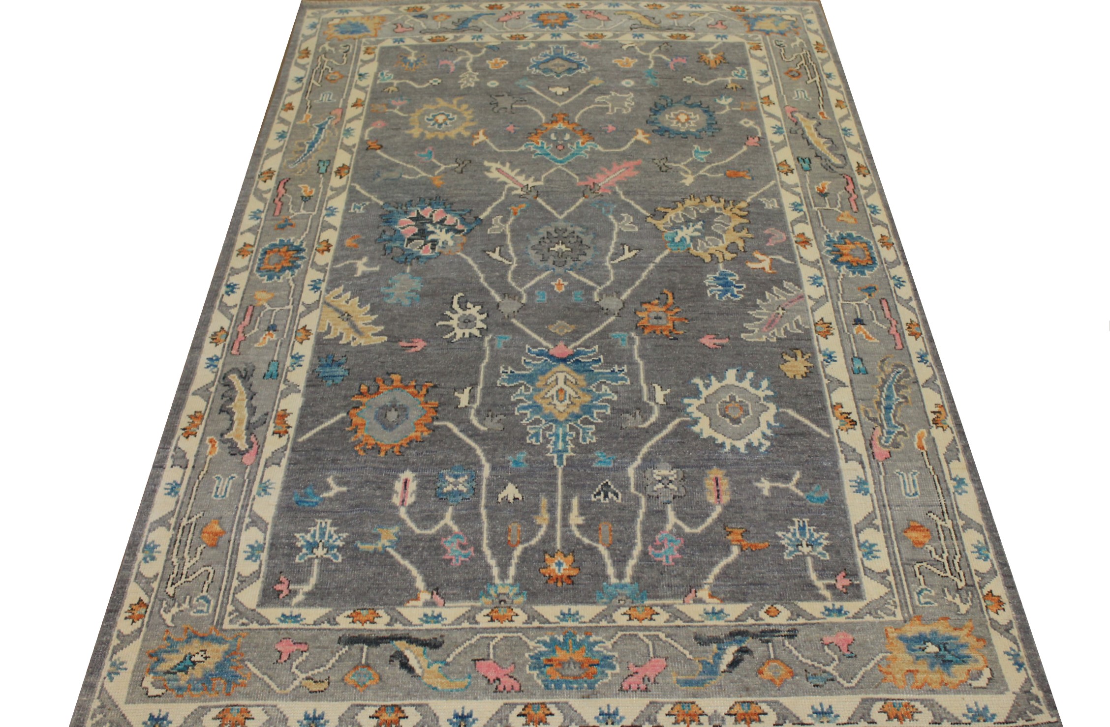 Oushak Rugs Nizam 024412 Lt. Grey - Grey Hand Knotted Rug