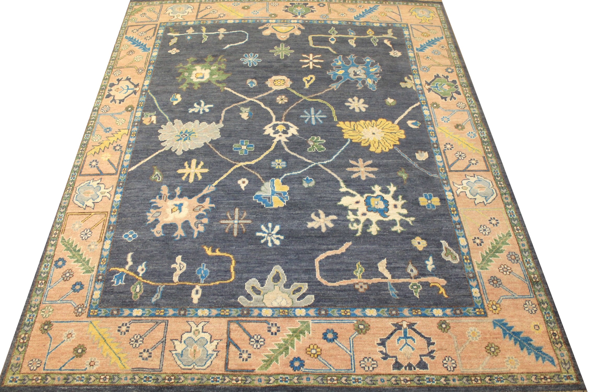 Oushak Rugs Nizam 024496 Medium Blue - Navy & Rust - Orange Hand Knotted Rug