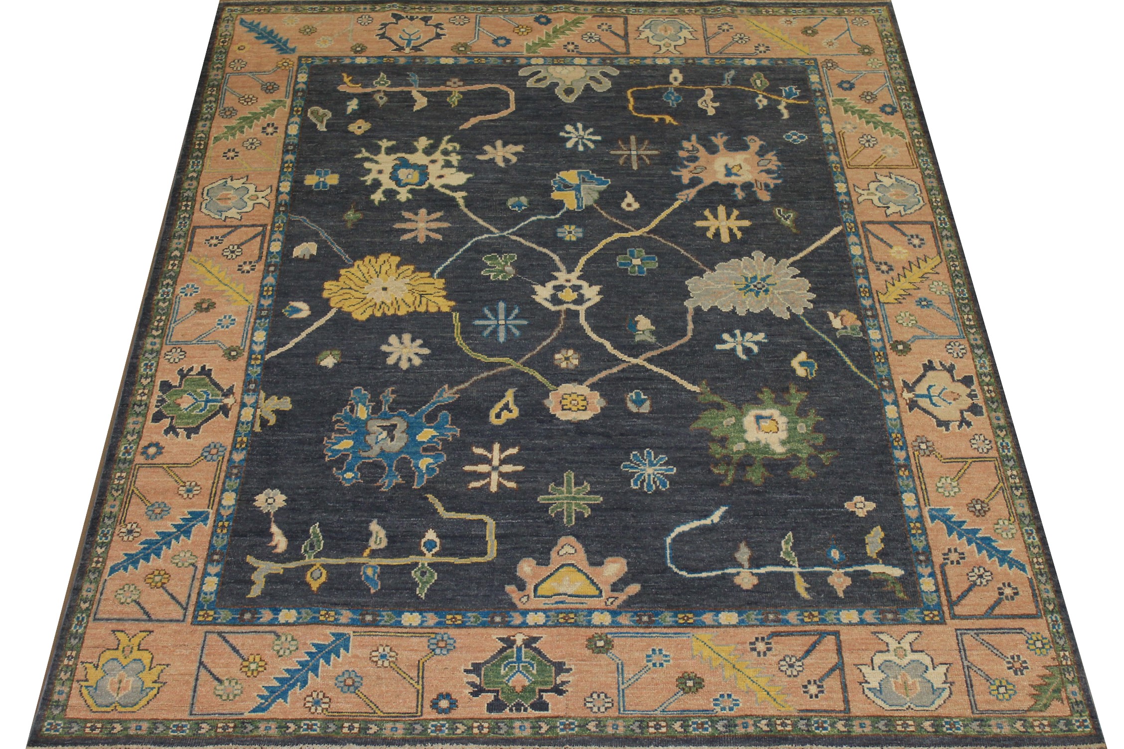 Oushak Rugs Nizam 024496 Medium Blue - Navy & Rust - Orange Hand Knotted Rug