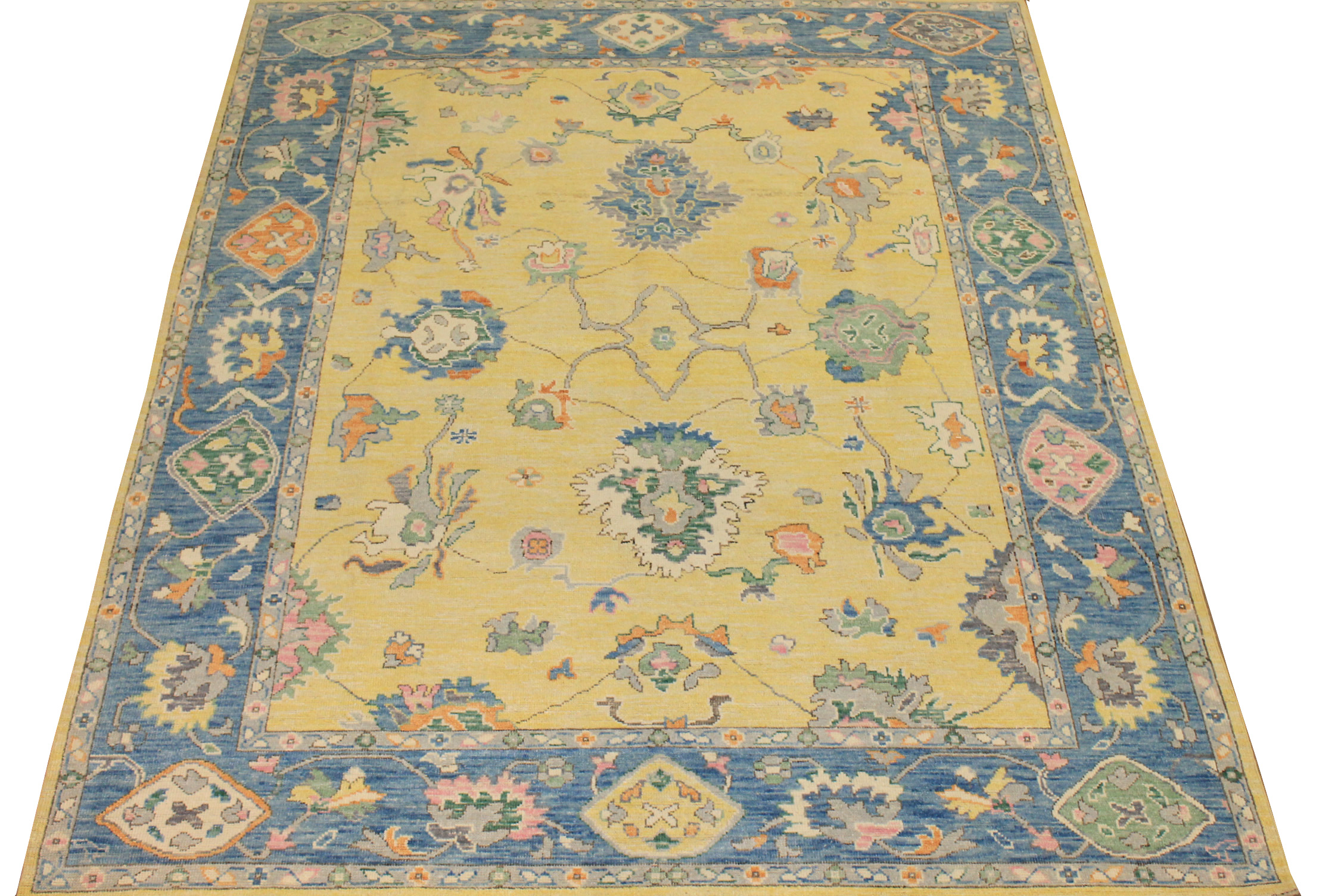 Oushak Rugs Nizam 022403 Lt. Gold - Gold & Lt. Blue - Blue Hand Knotted Rug
