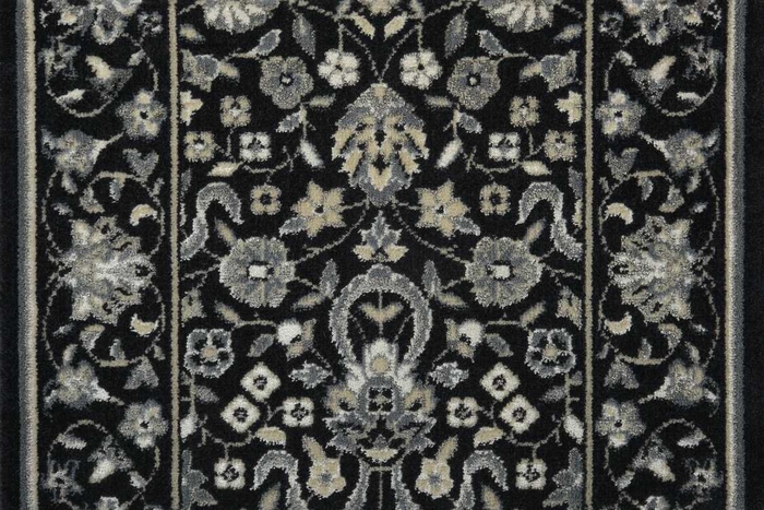 Hall & Stair Runners Glamour Collection Kashan Midnight Black - Charcoal Machine Made Rug