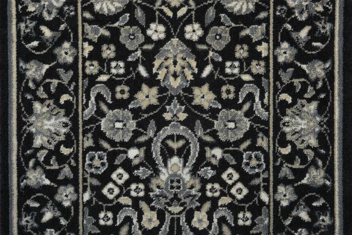 Hall & Stair Runner Rugs Glamour Collection Kashan Midnight Black - Charcoal Machine Made Rug