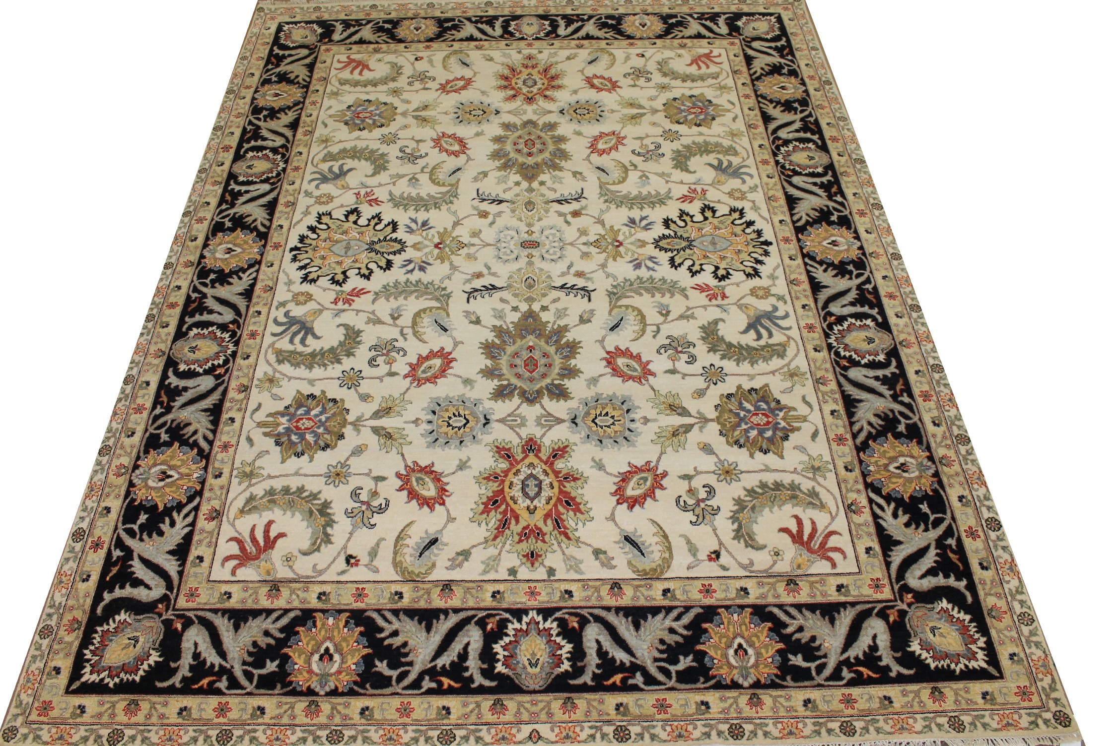 Traditional & Oriental Rugs Sultan 025249 Ivory - Beige & Black - Charcoal Hand Knotted Rug