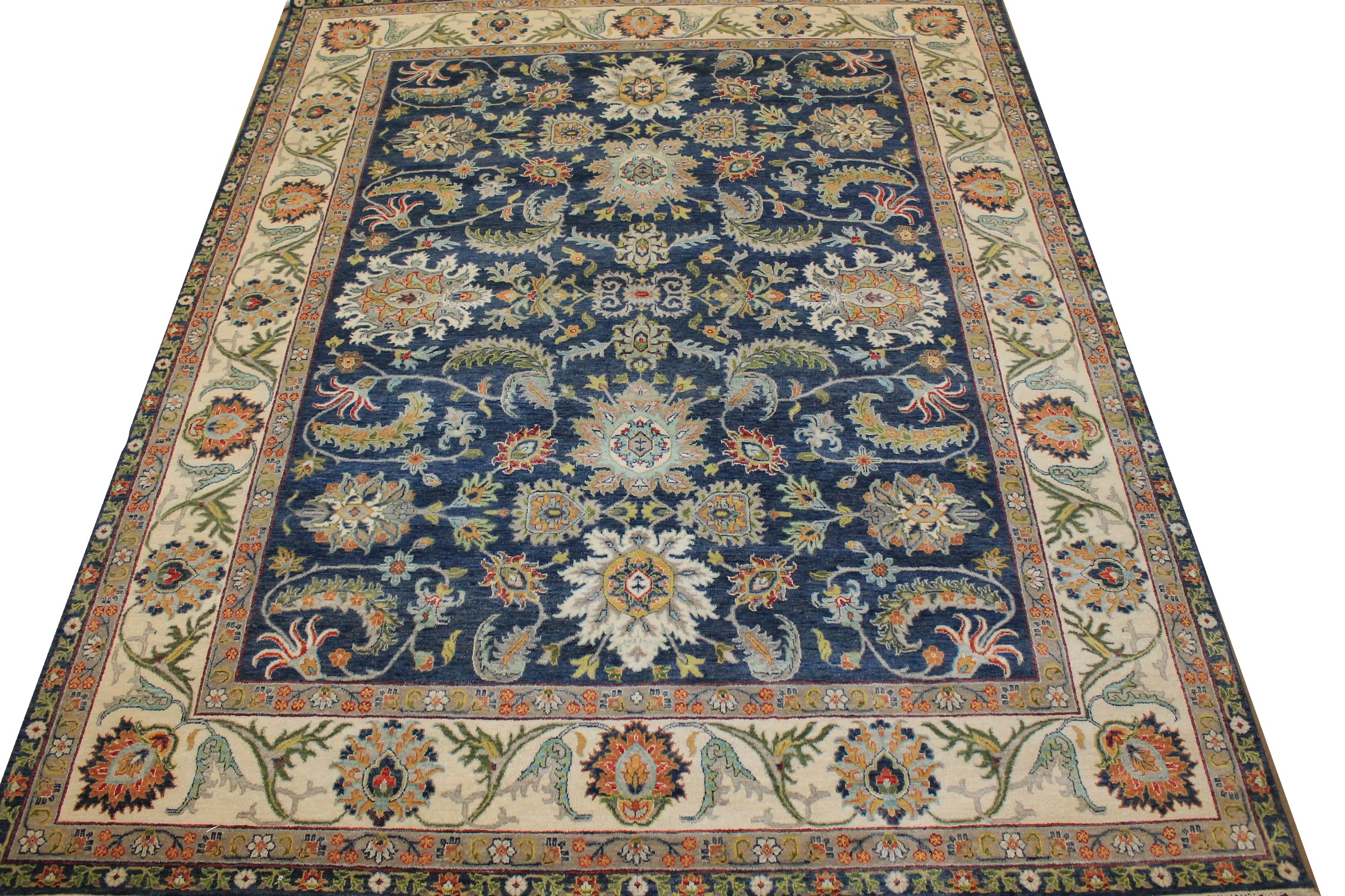 Traditional & Oriental Rugs Sultan 025239 Medium Blue - Navy & Ivory - Beige Hand Knotted Rug