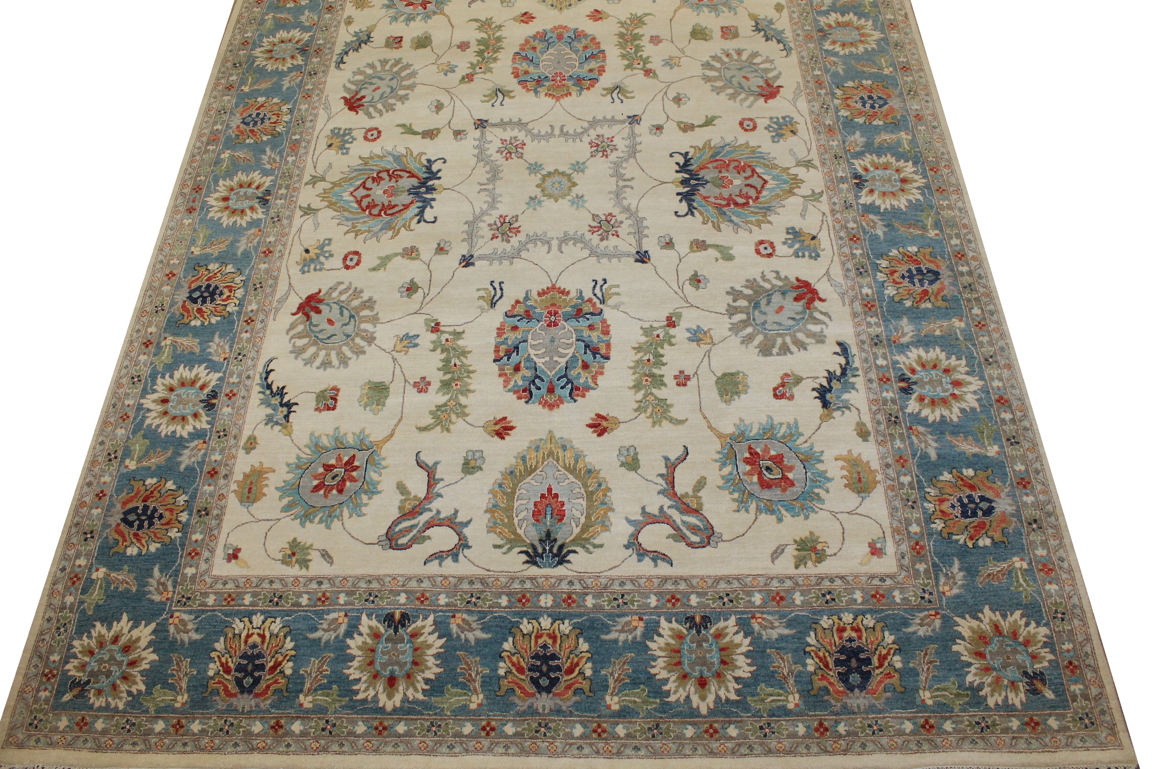Traditional & Oriental Rugs Sultan 025260 Ivory - Beige & Lt. Blue - Blue Hand Knotted Rug