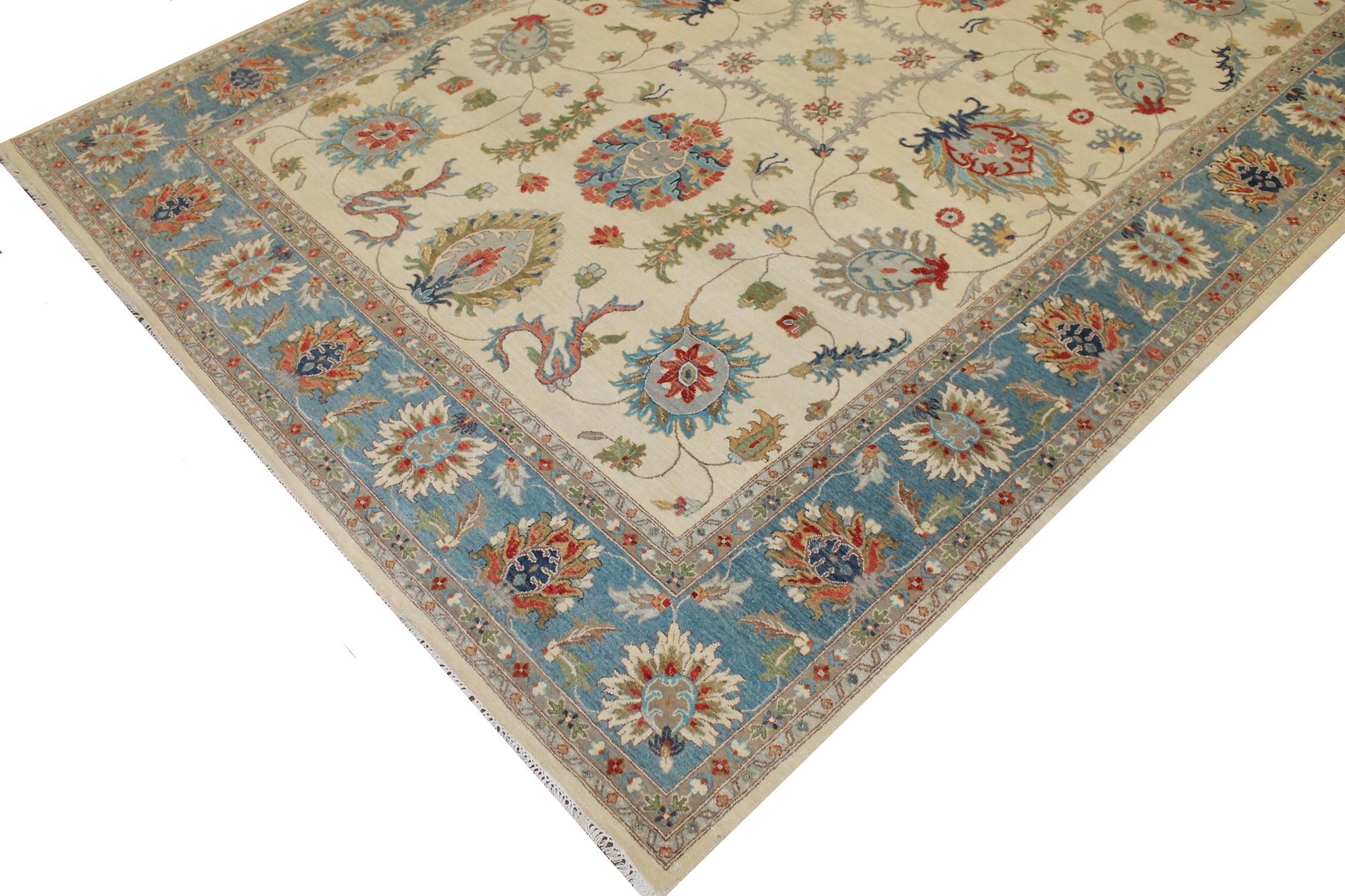 Traditional & Oriental Rugs Sultan 025260 Ivory - Beige & Lt. Blue - Blue Hand Knotted Rug