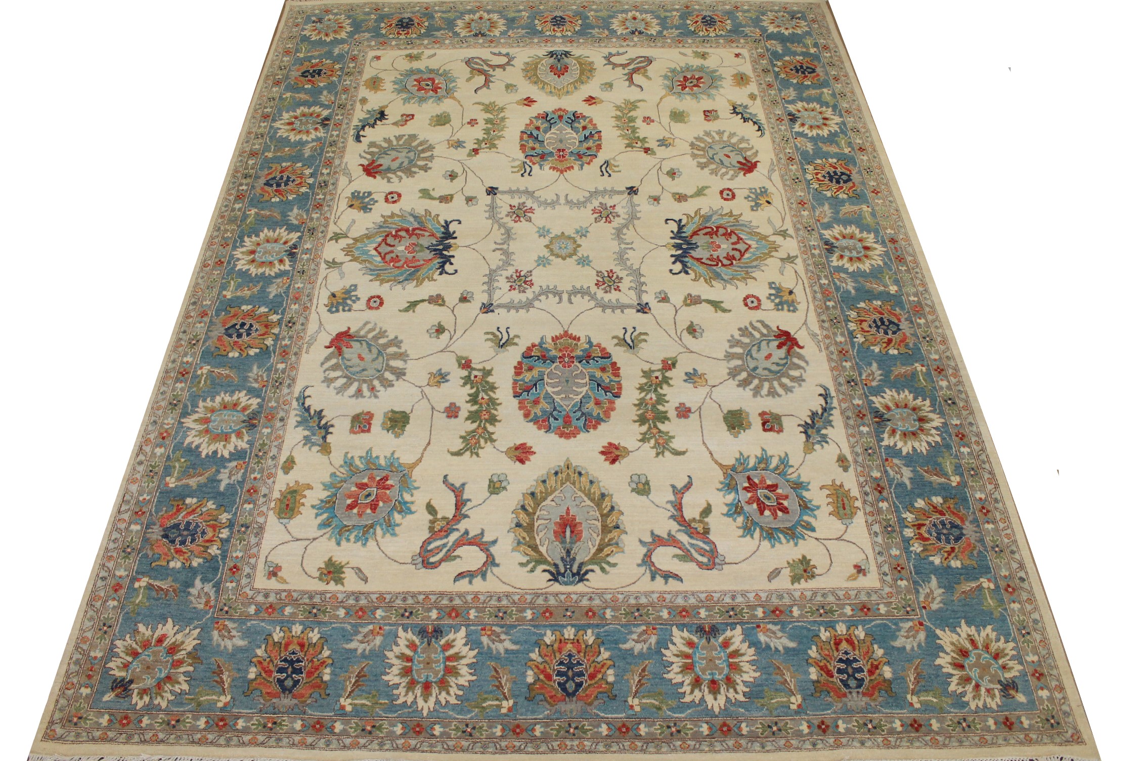 Traditional & Oriental Rugs Sultan 025260 Ivory - Beige & Lt. Blue - Blue Hand Knotted Rug