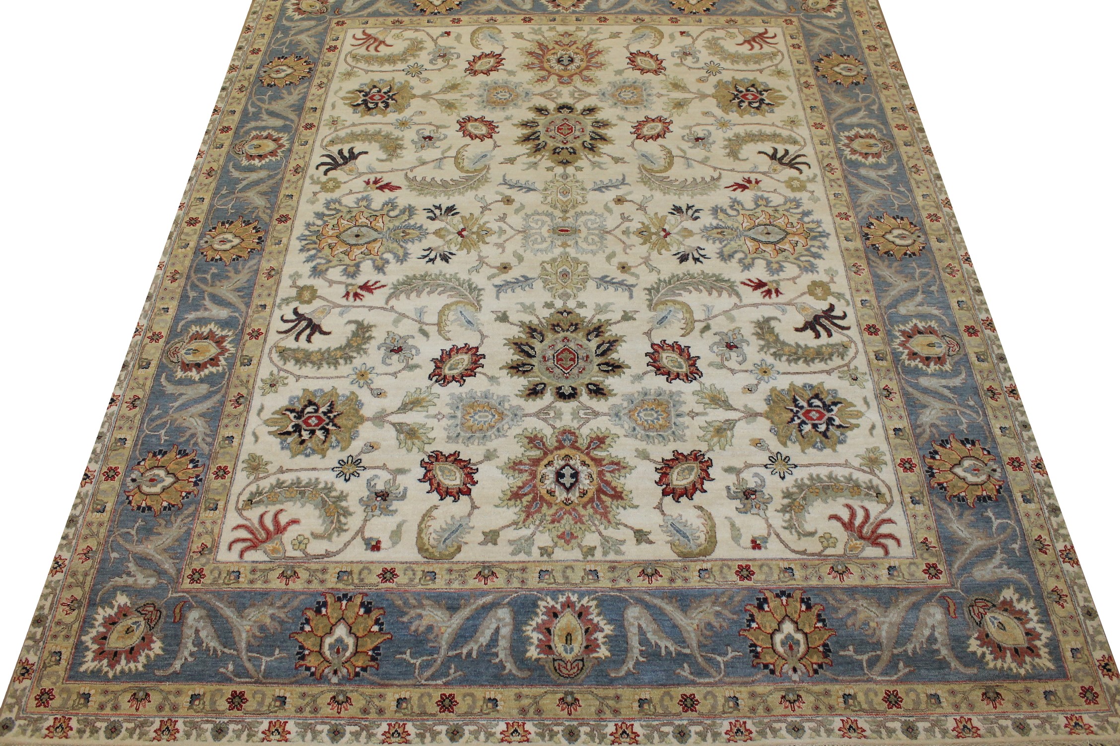 Traditional & Oriental Rugs Sultan 025208 Ivory - Beige & Lt. Blue - Blue Hand Knotted Rug