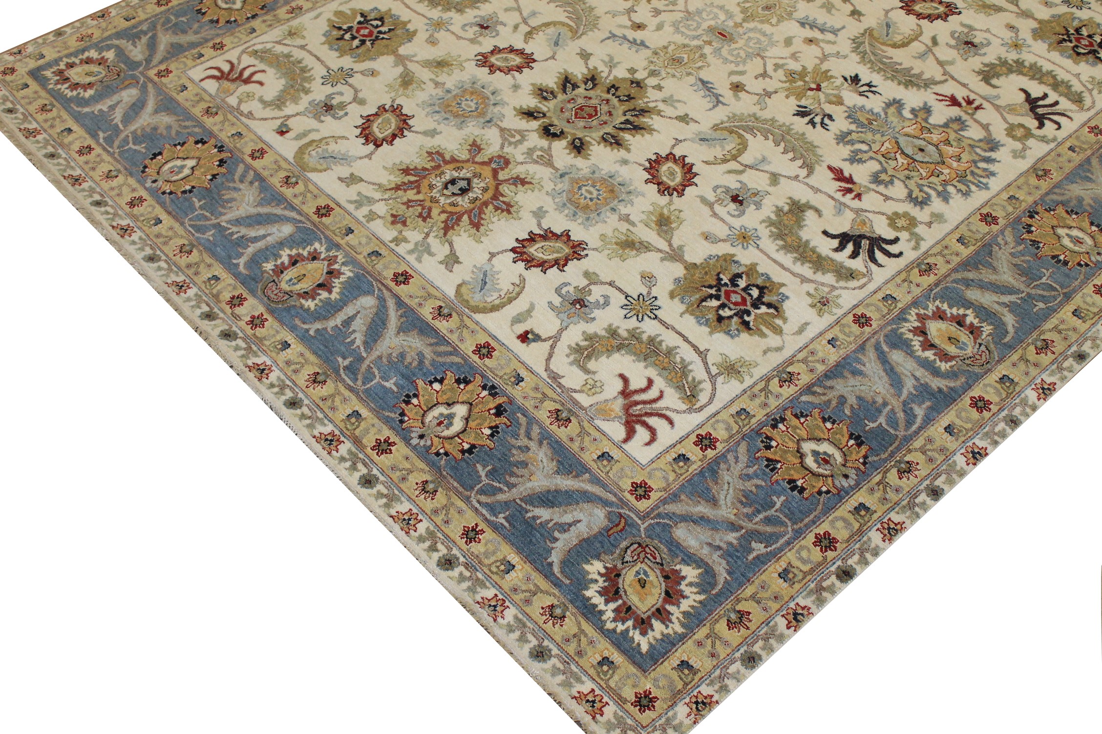 Traditional & Oriental Rugs Sultan 025208 Ivory - Beige & Lt. Blue - Blue Hand Knotted Rug