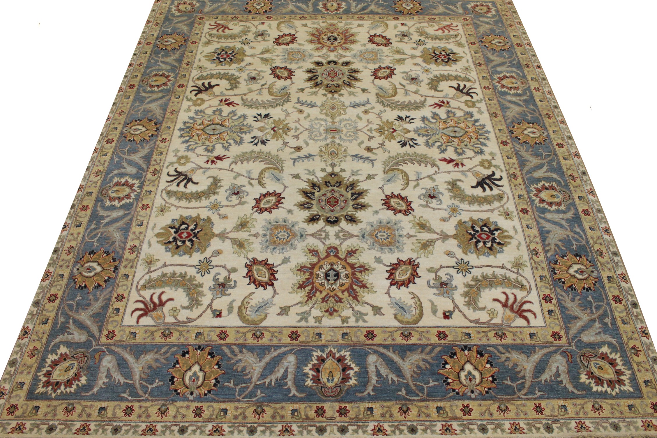 Traditional & Oriental Rugs Sultan 025208 Ivory - Beige & Lt. Blue - Blue Hand Knotted Rug