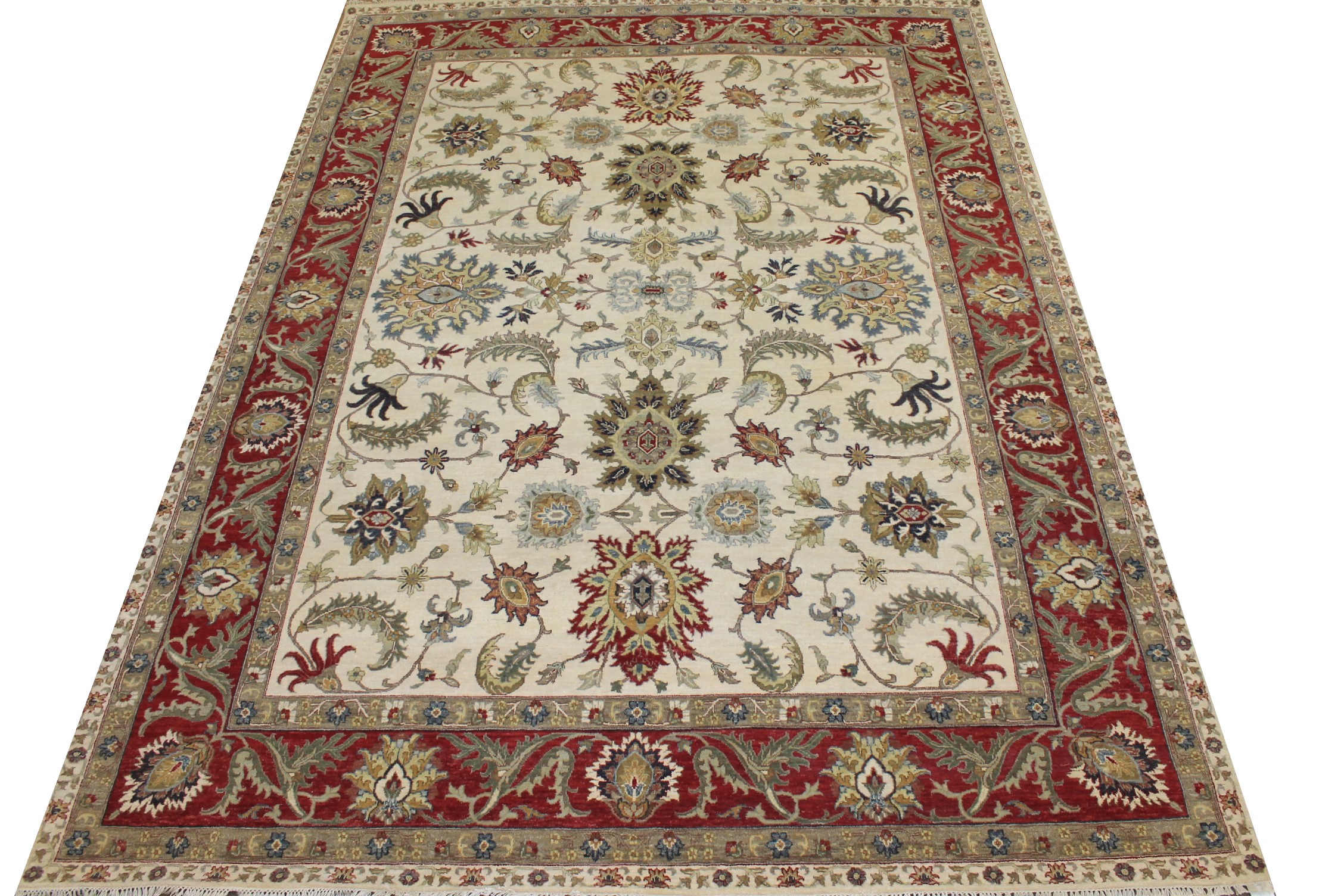 Traditional & Oriental Rugs Sultan 024996 Ivory - Beige & Red - Burgundy Hand Knotted Rug