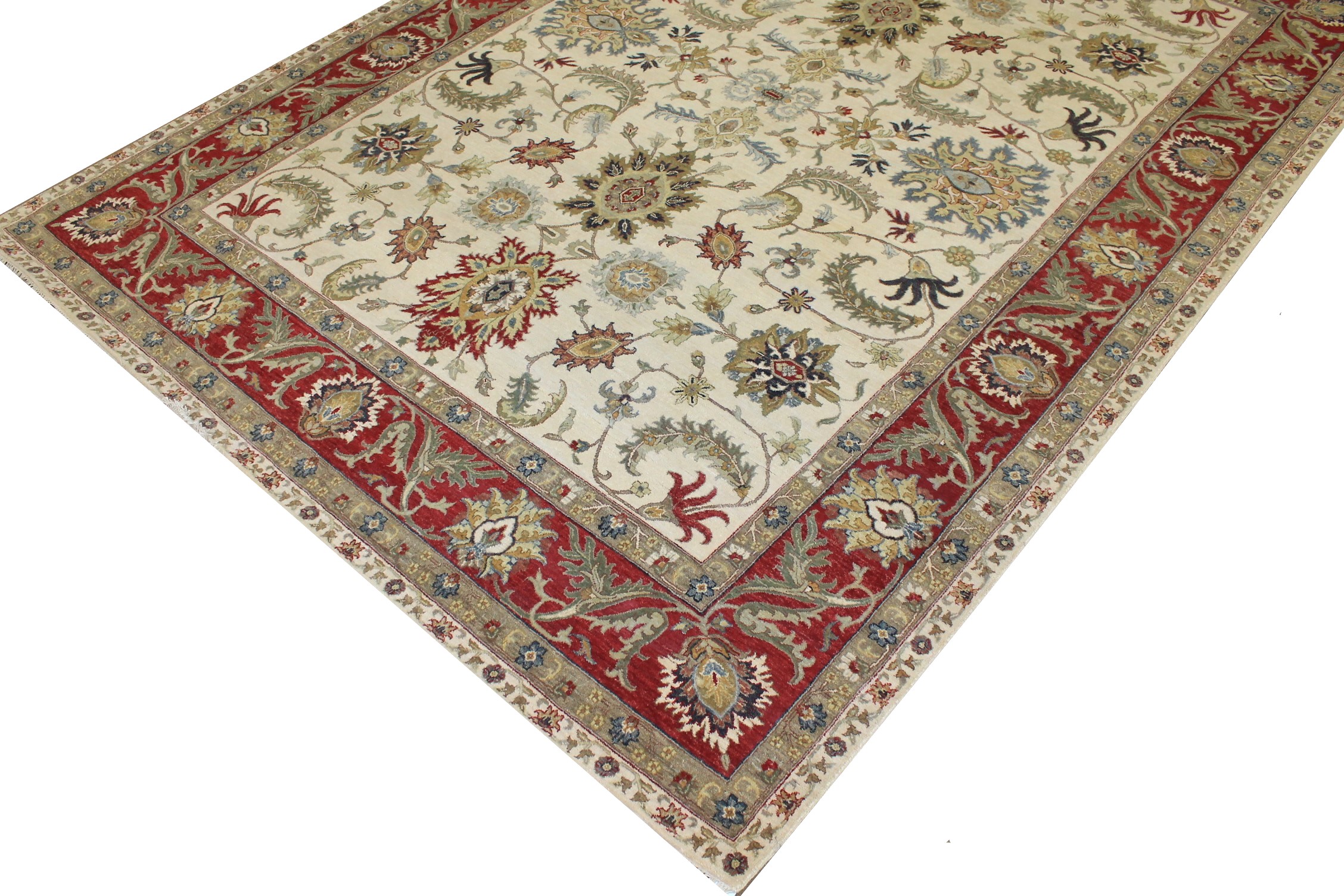 Traditional & Oriental Rugs Sultan 024996 Ivory - Beige & Red - Burgundy Hand Knotted Rug