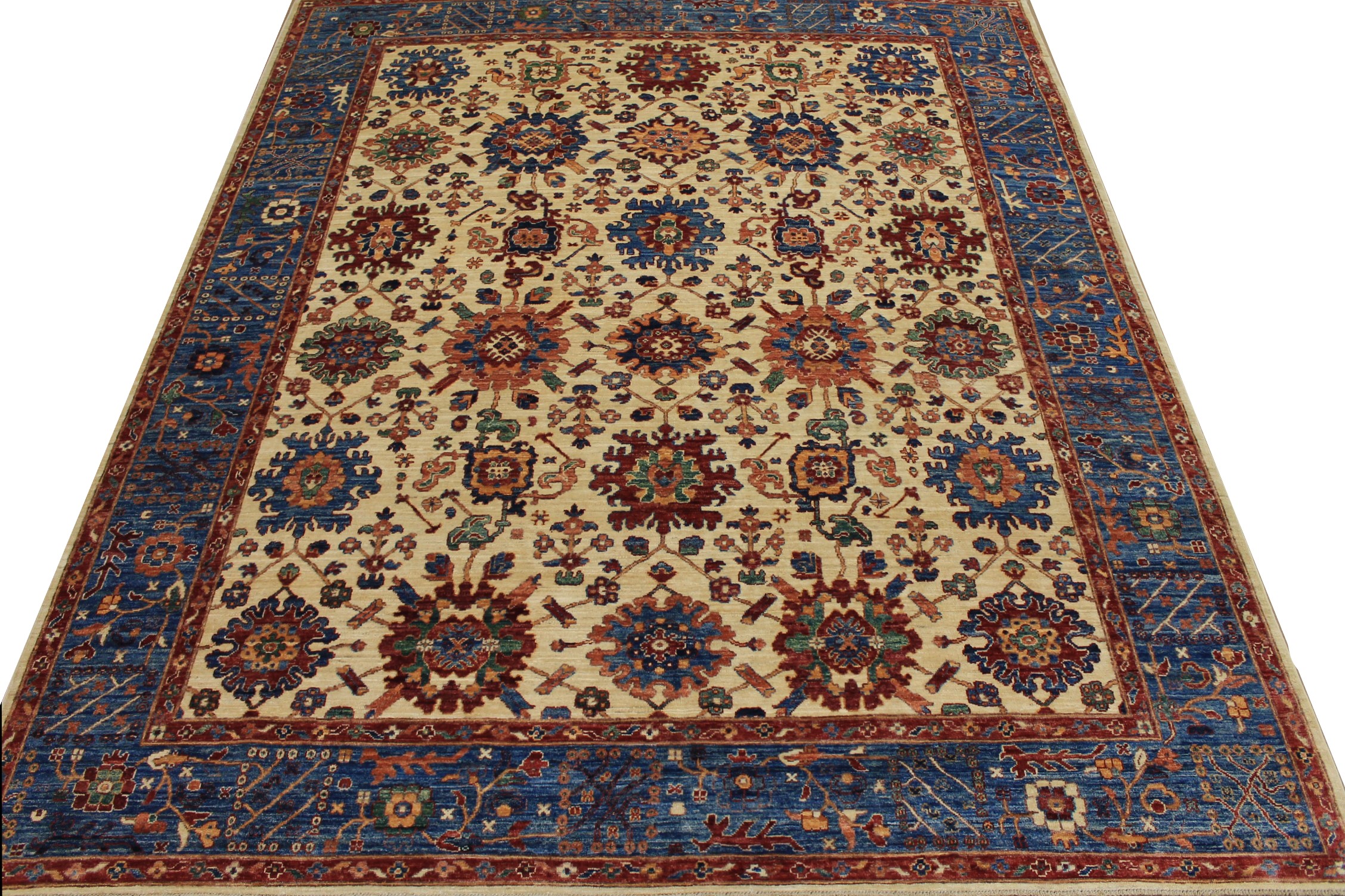 Traditional & Oriental Rugs Aryana 025280 Ivory - Beige & Medium Blue - Navy Hand Knotted Rug