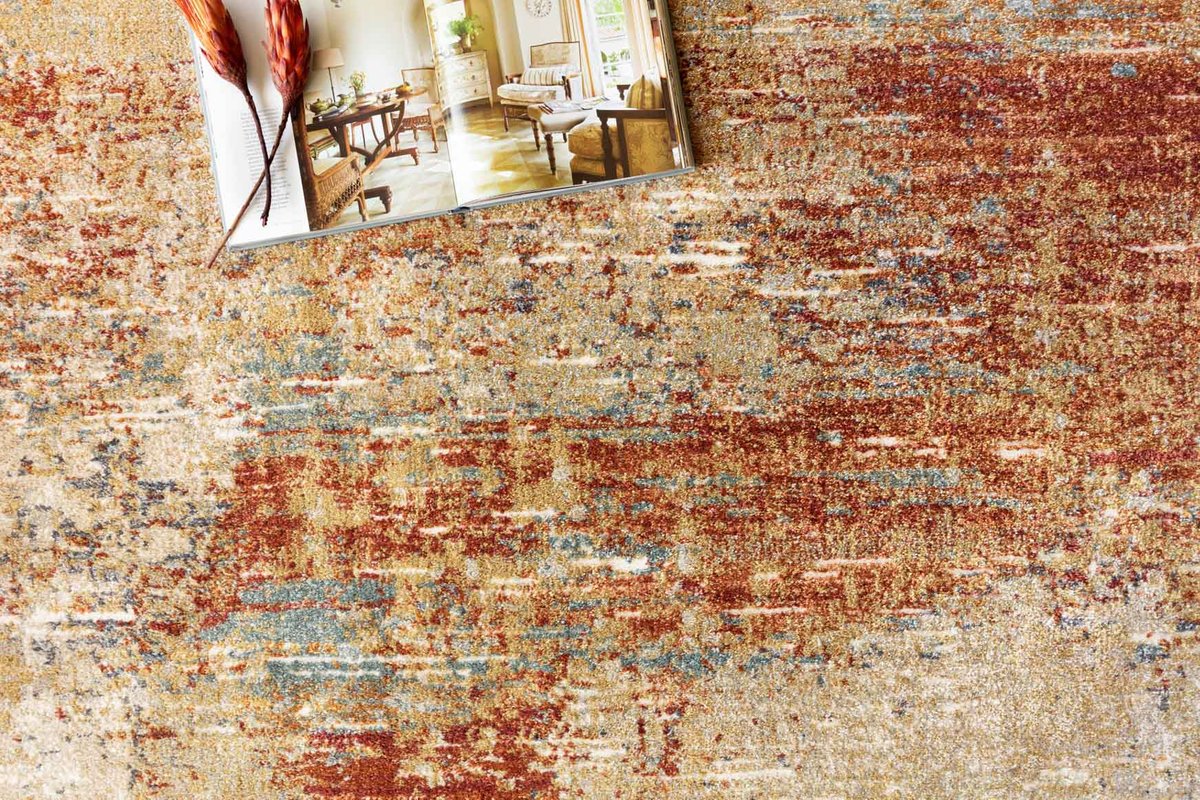 Contemporary Rugs & Transitional Rugs Augustus AGS-02 Terracotta Rust - Orange & Lt. Blue - Blue Machine Made Rug