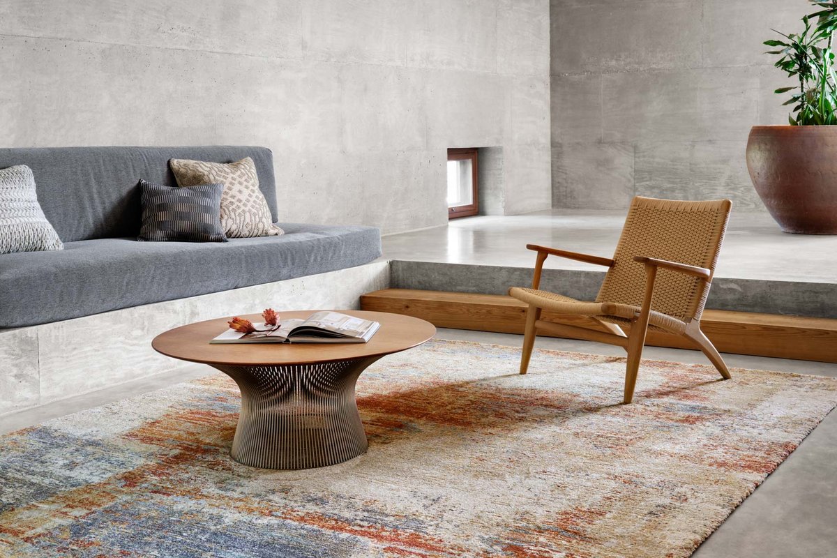 Contemporary Rugs & Transitional Rugs Augustus AGS-02 Terracotta Rust - Orange & Lt. Blue - Blue Machine Made Rug