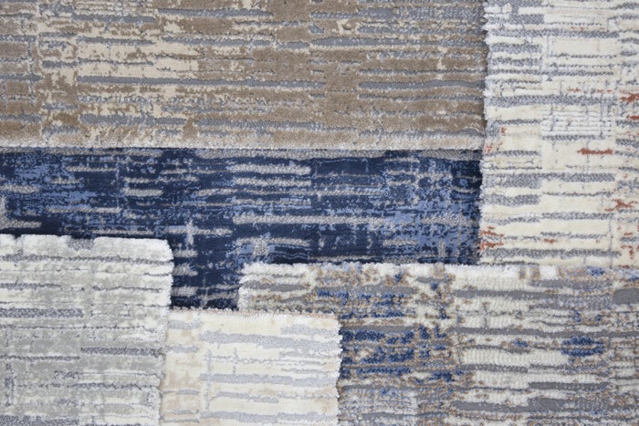 Custom & Wall to Wall Panoramic Dune Lt. Grey - Grey & Medium Blue - Navy Machine Made Rug