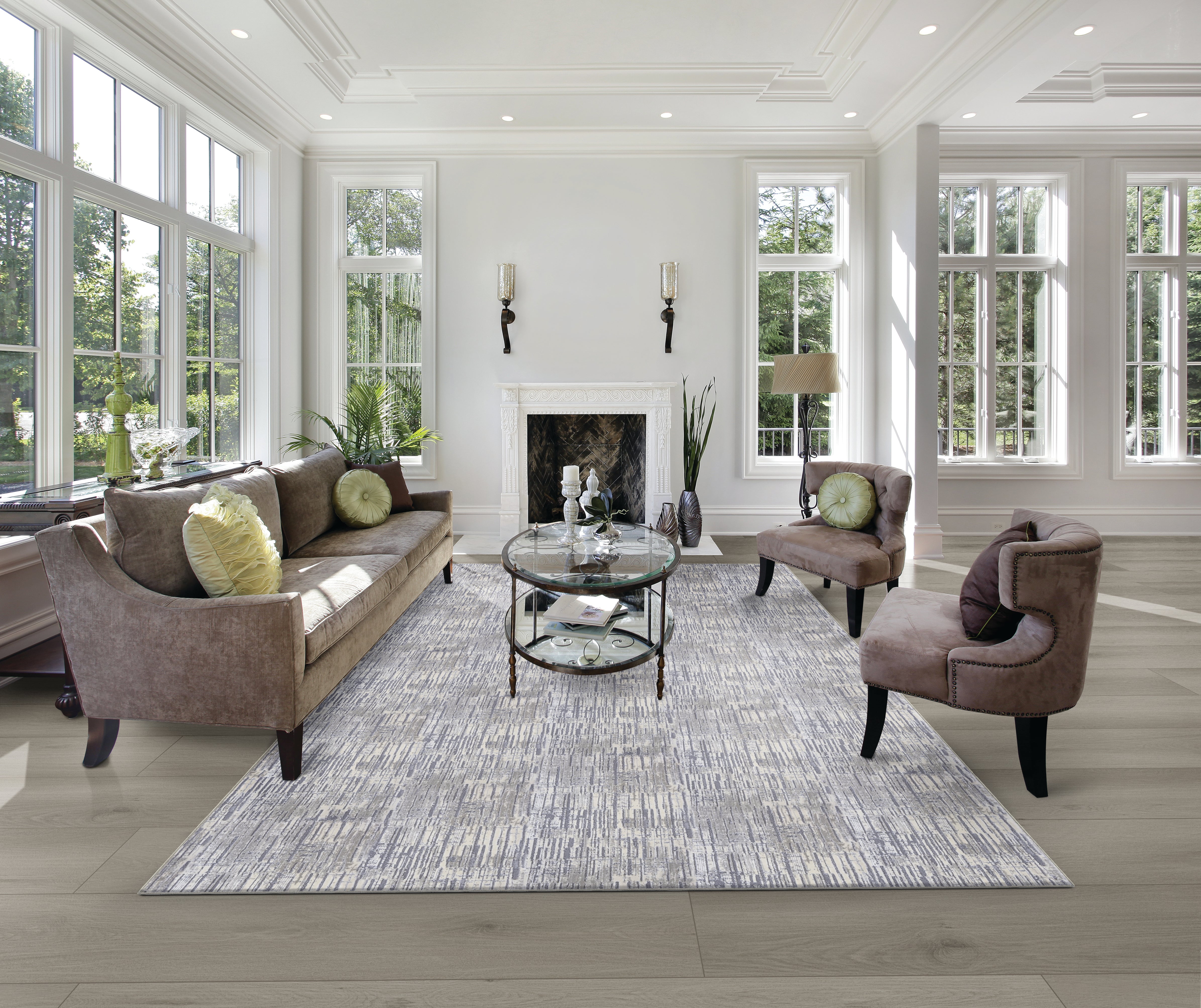 Custom & Wall to Wall Panoramic Parchment Camel - Taupe & Lt. Grey - Grey Machine Made Rug