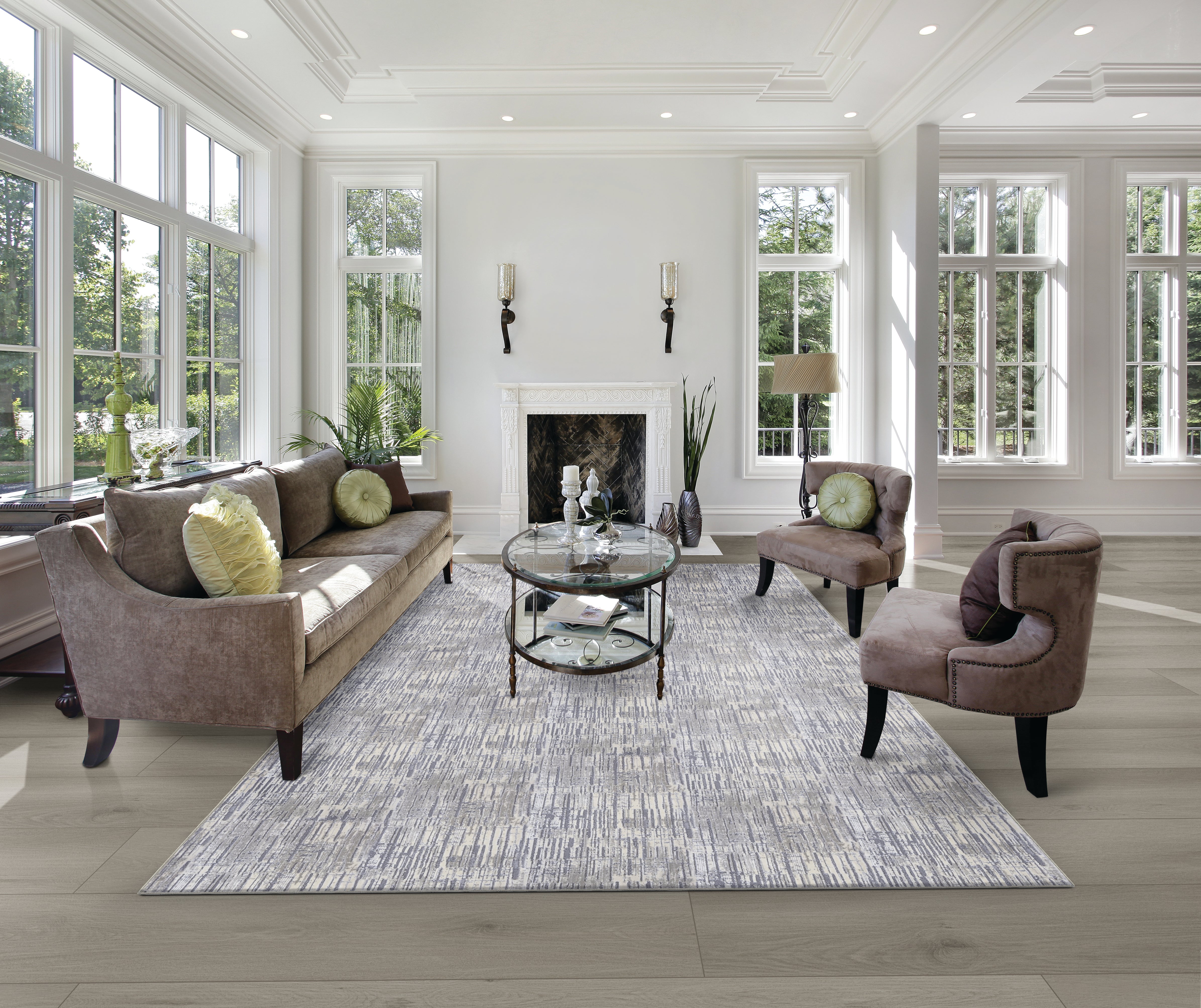 Custom Rugs, Runners & Rounds Panoramic Parchment Camel - Taupe & Lt. Grey - Grey Machine Made Rug