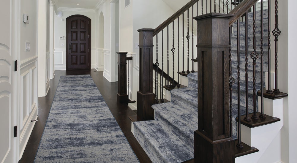 Custom & Wall to Wall Landscape Steel Blue Medium Blue - Navy & Lt. Grey - Grey Machine Made Rug