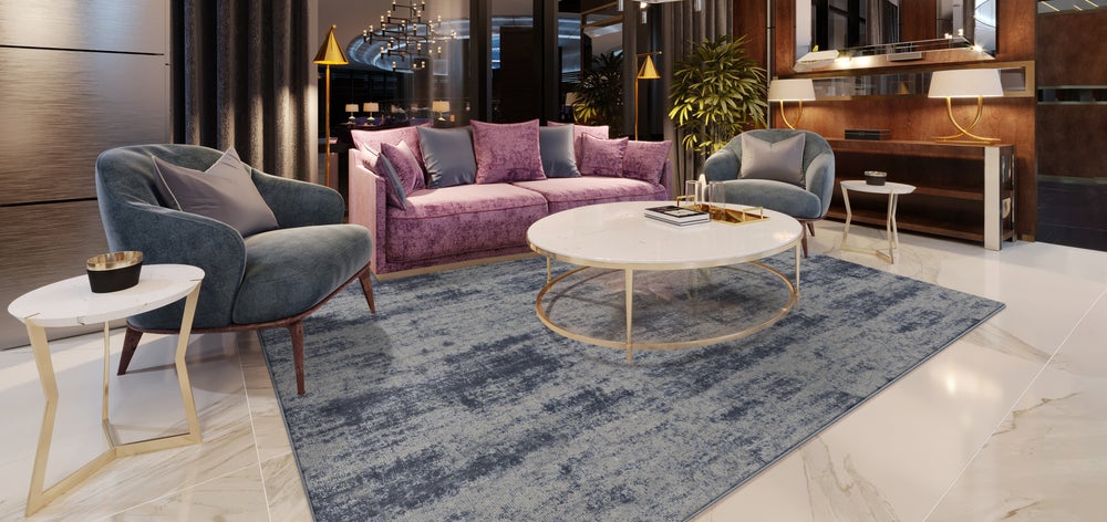 Custom Rugs, Runners & Rounds Landscape Steel Blue Medium Blue - Navy & Lt. Grey - Grey Machine Made Rug