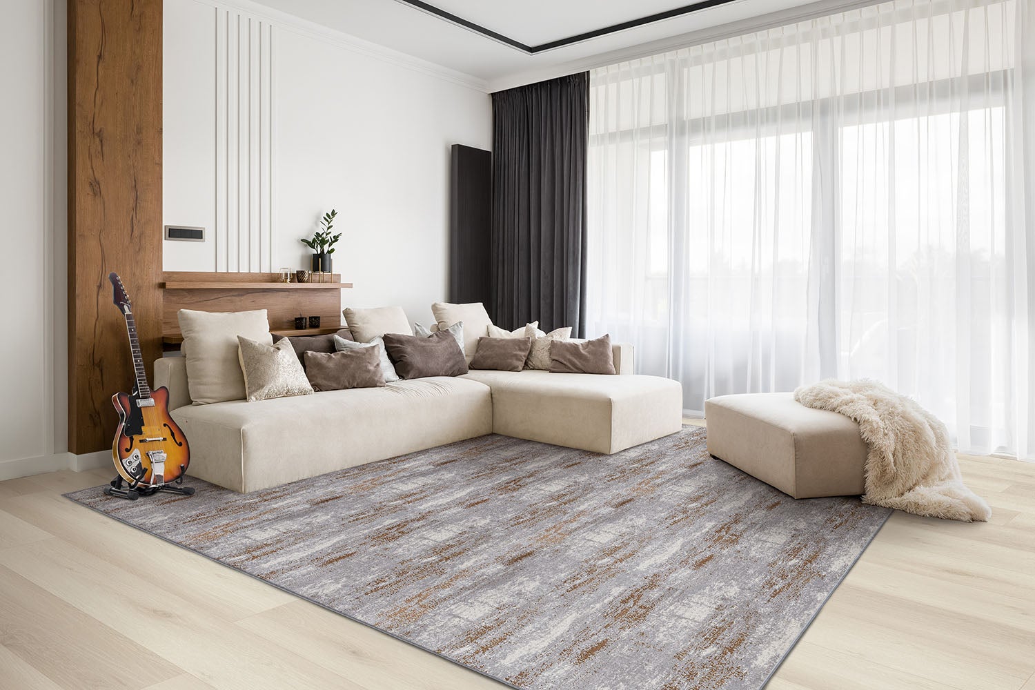 Custom Rugs, Runners & Rounds Rock and Roll Spice Rust - Orange & Lt. Grey - Grey Machine Made Rug