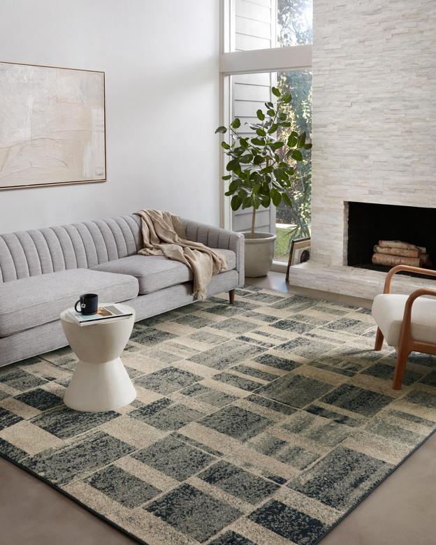 Contemporary & Modern Rugs Bowery BOW-03 Storm Ivory - Beige & Black - Charcoal Machine Made Rug