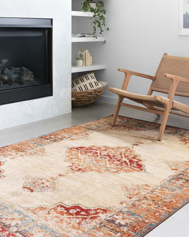 Traditional & Oriental Rugs Isadora ISA-04 Ivory - Beige & Rust - Orange Machine Made Rug