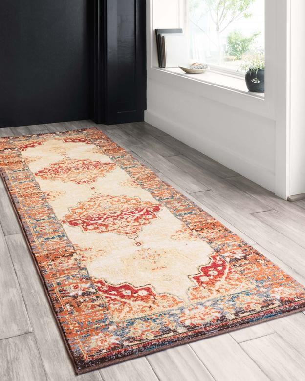 Traditional & Oriental Rugs Isadora ISA-04 Ivory - Beige & Rust - Orange Machine Made Rug