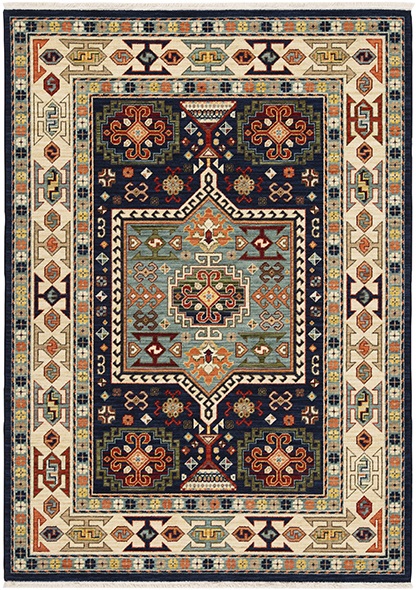 Traditional & Oriental Rugs Lilihan 41H Medium Blue - Navy & Ivory - Beige Machine Made Rug