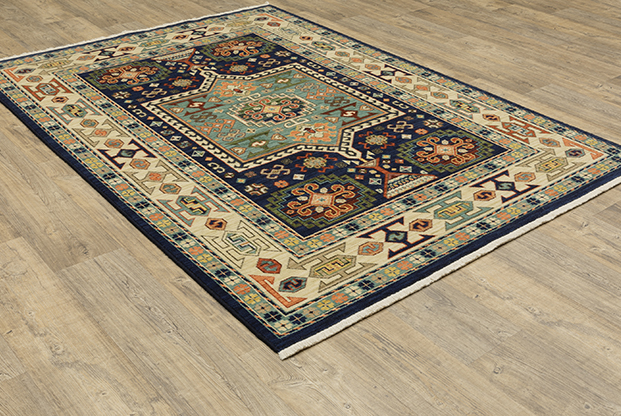 Traditional & Oriental Rugs Lilihan 41H Medium Blue - Navy & Ivory - Beige Machine Made Rug