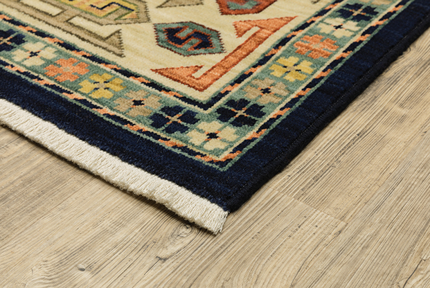 Traditional & Oriental Rugs Lilihan 41H Medium Blue - Navy & Ivory - Beige Machine Made Rug