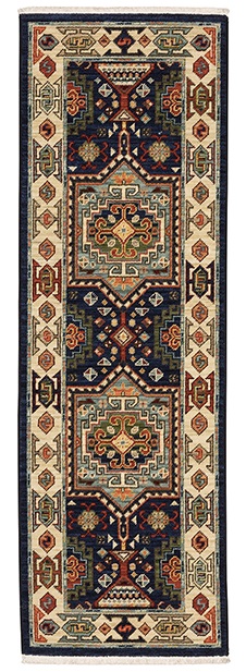 Traditional & Oriental Rugs Lilihan 41H Medium Blue - Navy & Ivory - Beige Machine Made Rug