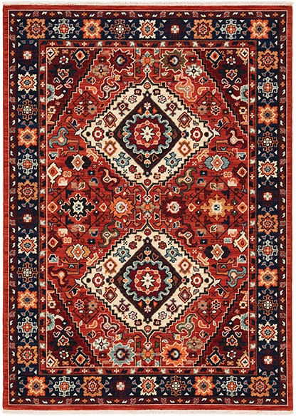 Traditional & Oriental Rugs Lilihan 2061V Red - Burgundy & Medium Blue - Navy Machine Made Rug