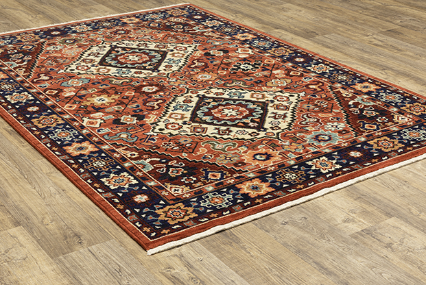 Traditional & Oriental Rugs Lilihan 2061V Red - Burgundy & Medium Blue - Navy Machine Made Rug