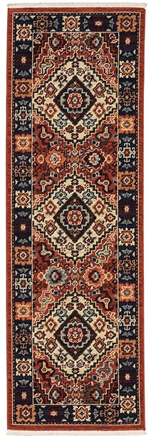 Traditional & Oriental Rugs Lilihan 2061V Red - Burgundy & Medium Blue - Navy Machine Made Rug