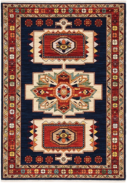 Traditional & Oriental Rugs Lilihan 90B Medium Blue - Navy & Red - Burgundy Machine Made Rug