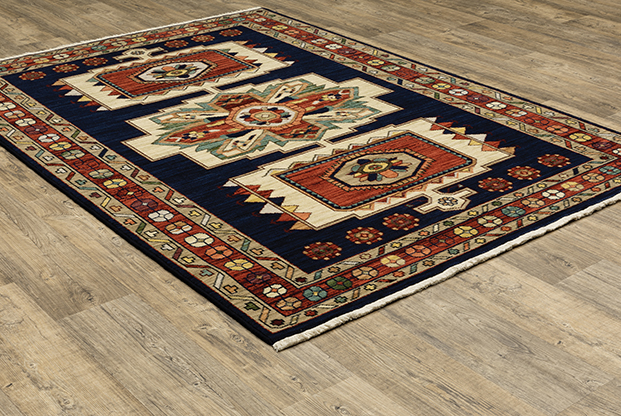 Traditional & Oriental Rugs Lilihan 90B Medium Blue - Navy & Red - Burgundy Machine Made Rug