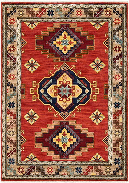 Traditional & Oriental Rugs Lilihan 5504P Rust - Orange & Ivory - Beige Machine Made Rug