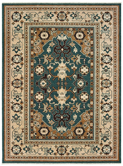 Traditional & Oriental Rugs Anatolia 5502L Aqua - Lt.Green & Ivory - Beige Machine Made Rug