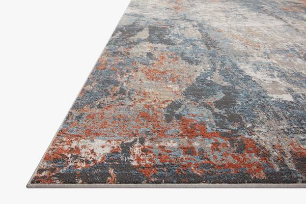 Contemporary Rugs & Transitional Rugs Maeve MAE-01 Lt. Blue - Blue & Rust - Orange Machine Made Rug