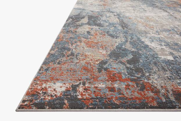 Contemporary & Transitional Rugs Maeve MAE-01 Lt. Blue - Blue & Rust - Orange Machine Made Rug