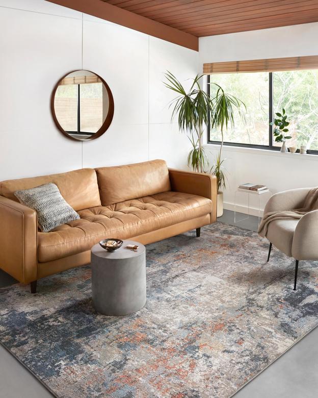 Contemporary Rugs & Transitional Rugs Maeve MAE-01 Lt. Blue - Blue & Rust - Orange Machine Made Rug