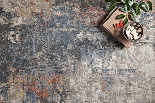 Contemporary Rugs & Transitional Rugs Maeve MAE-01 Lt. Blue - Blue & Rust - Orange Machine Made Rug
