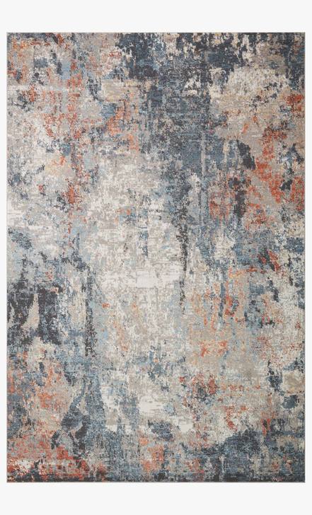 Contemporary Rugs & Transitional Rugs Maeve MAE-01 Lt. Blue - Blue & Rust - Orange Machine Made Rug
