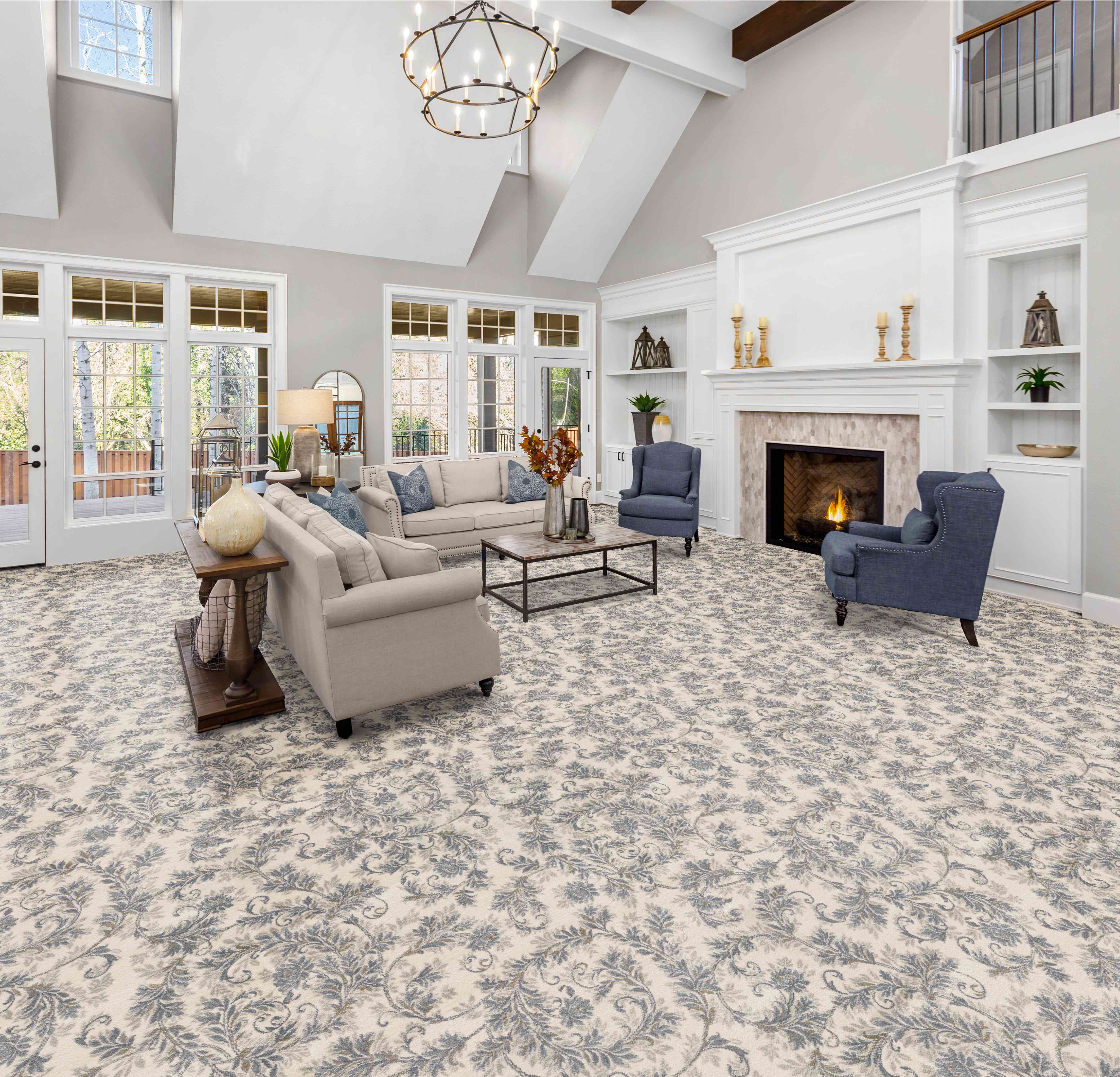 Custom Rugs, Runners & Rounds Arabesque Antique Ivory - Beige & Lt. Blue - Blue Machine Made Rug