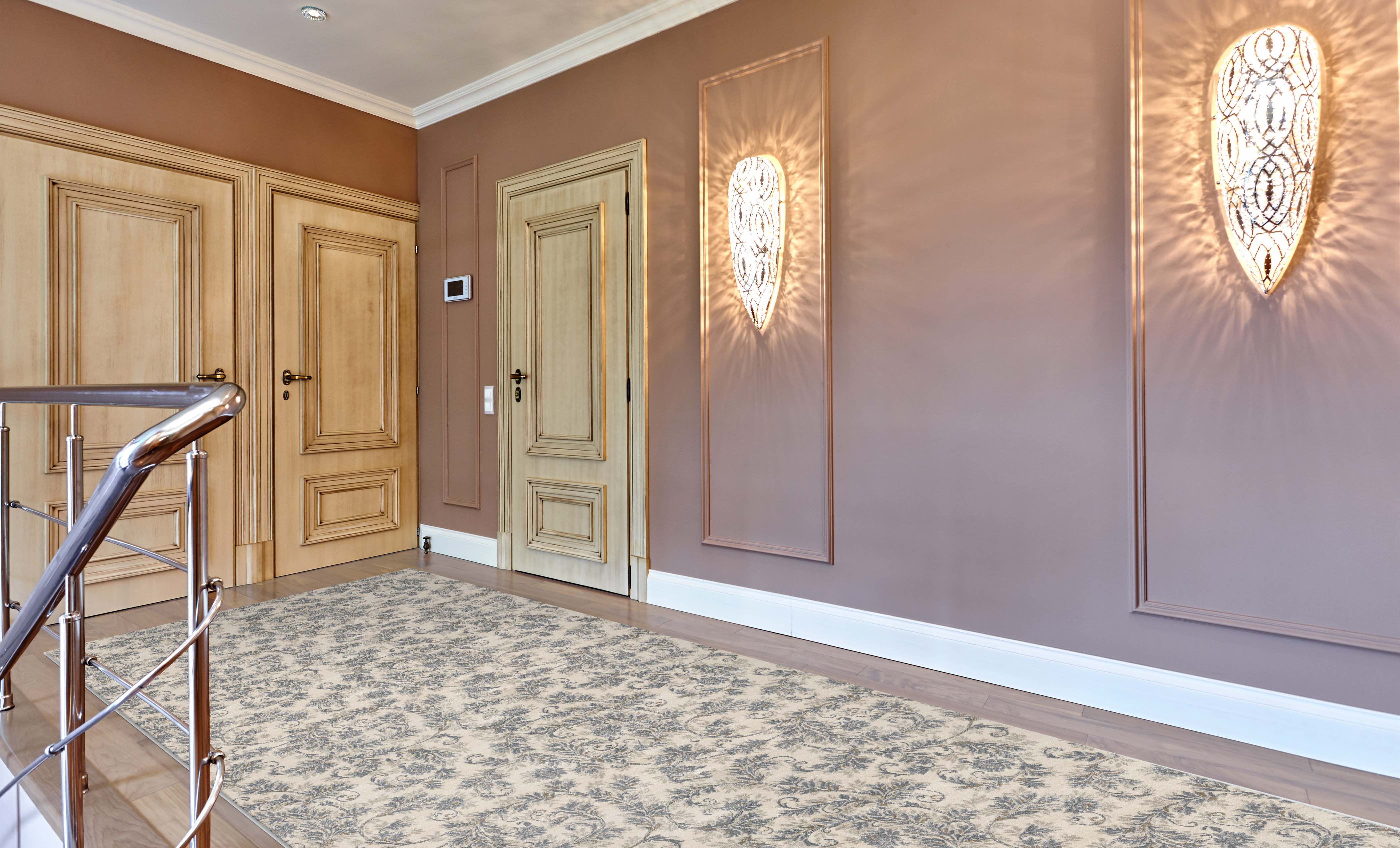 Custom Rugs, Runners & Rounds Arabesque Antique Ivory - Beige & Lt. Blue - Blue Machine Made Rug