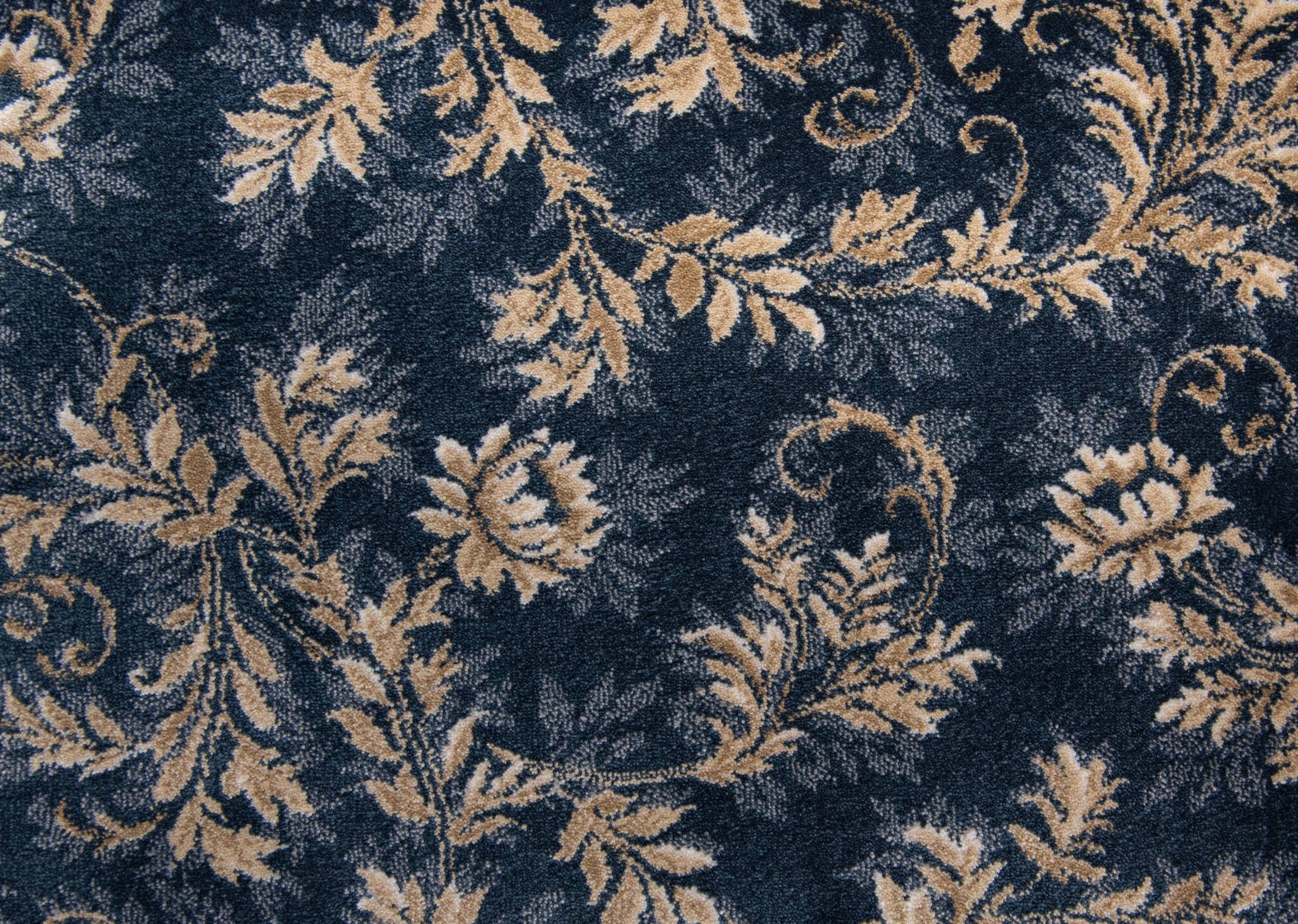 Custom & Wall to Wall Arabesque Vintage Teal Medium Blue - Navy & Camel - Taupe Machine Made Rug