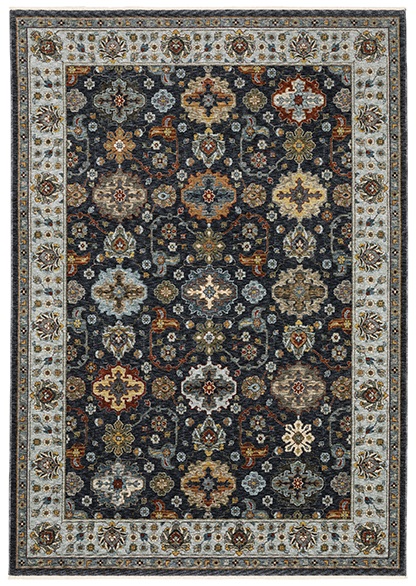 Traditional & Oriental Rugs Aberdeen 561B Medium Blue - Navy & Lt. Blue - Blue Machine Made Rug